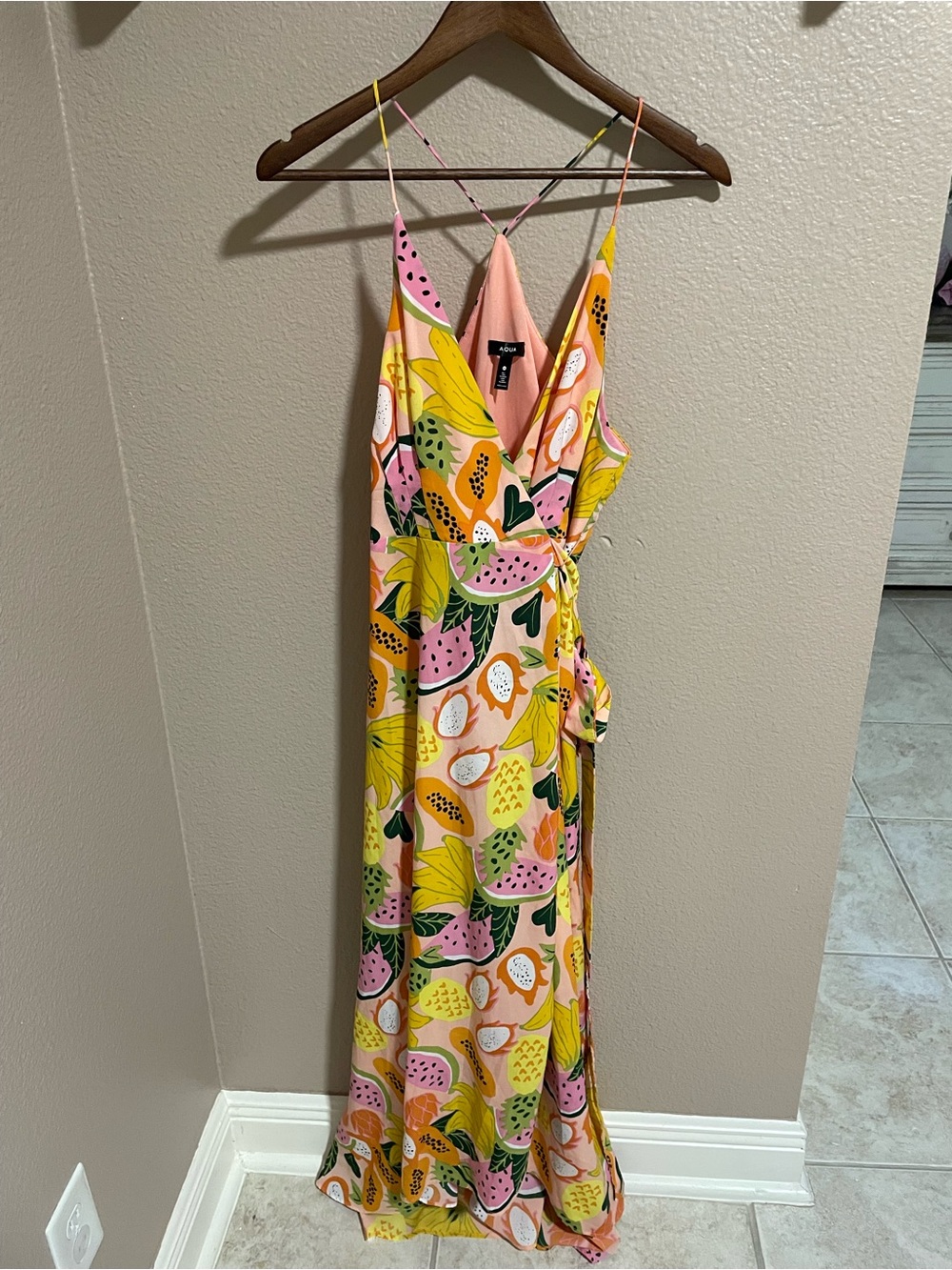 Aqua Pink & Yellow Fruit-Print Wrap Maxi Dress - Women